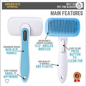 Emperor Pets Self Cleaning DOG BRUSH in light blue/white.